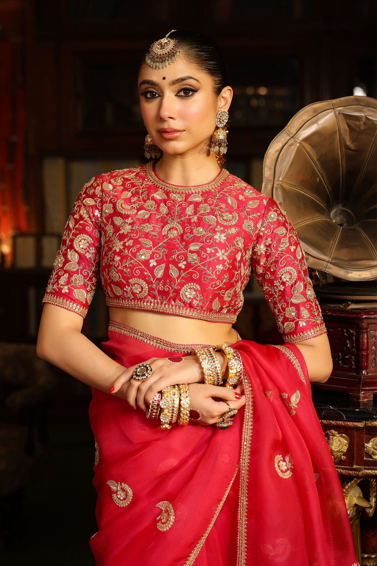 Ahista Dark Pink Saree Set