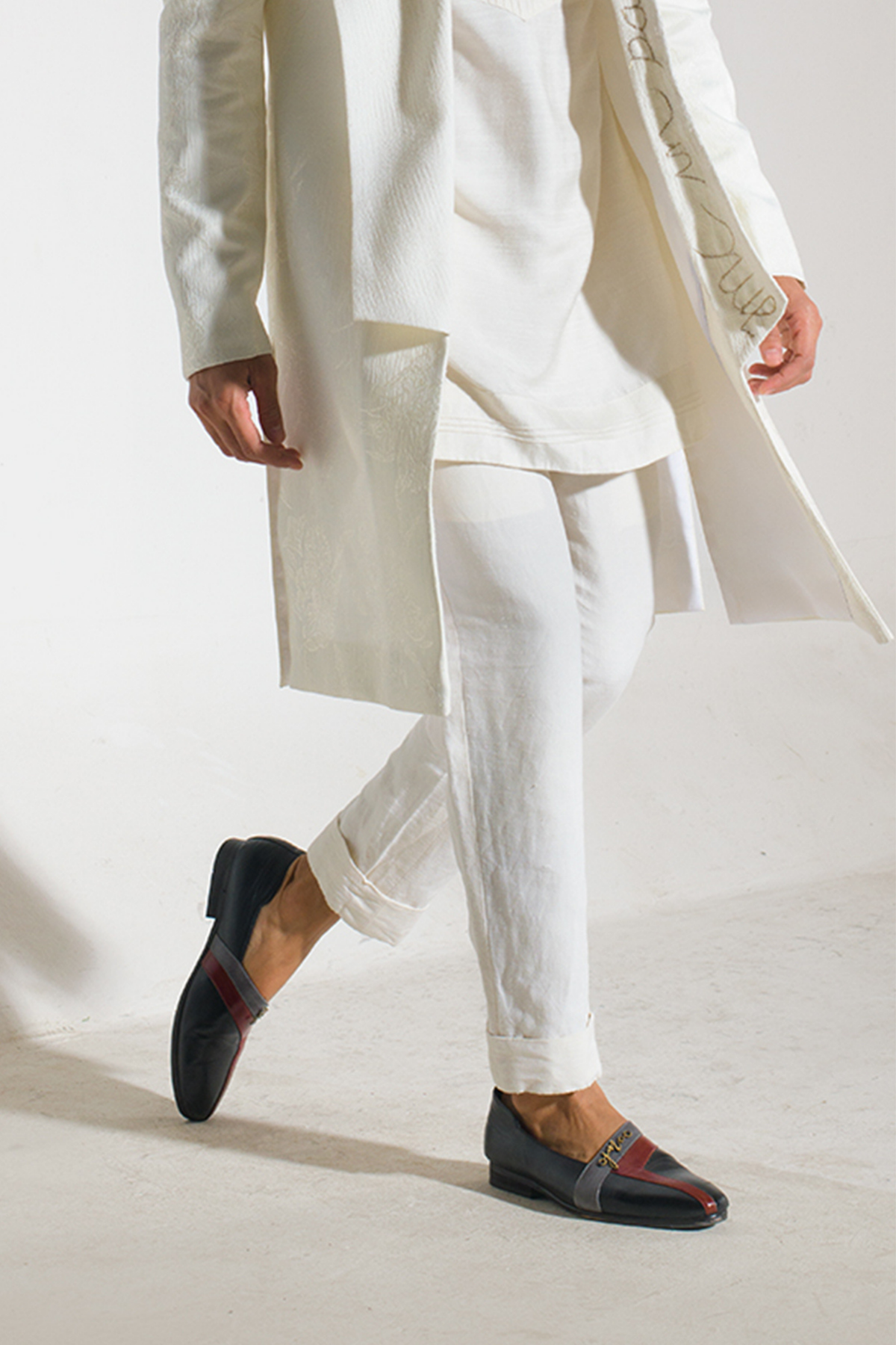 Ivory Textured Overcoat Set