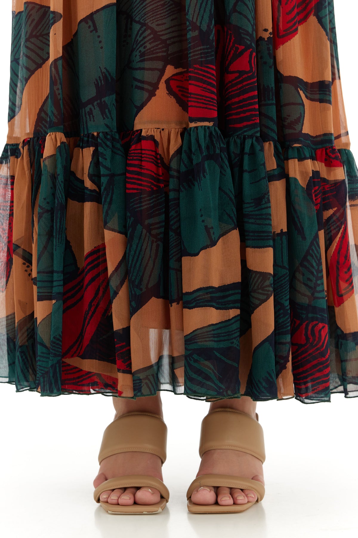 Beige and Green Long Dress