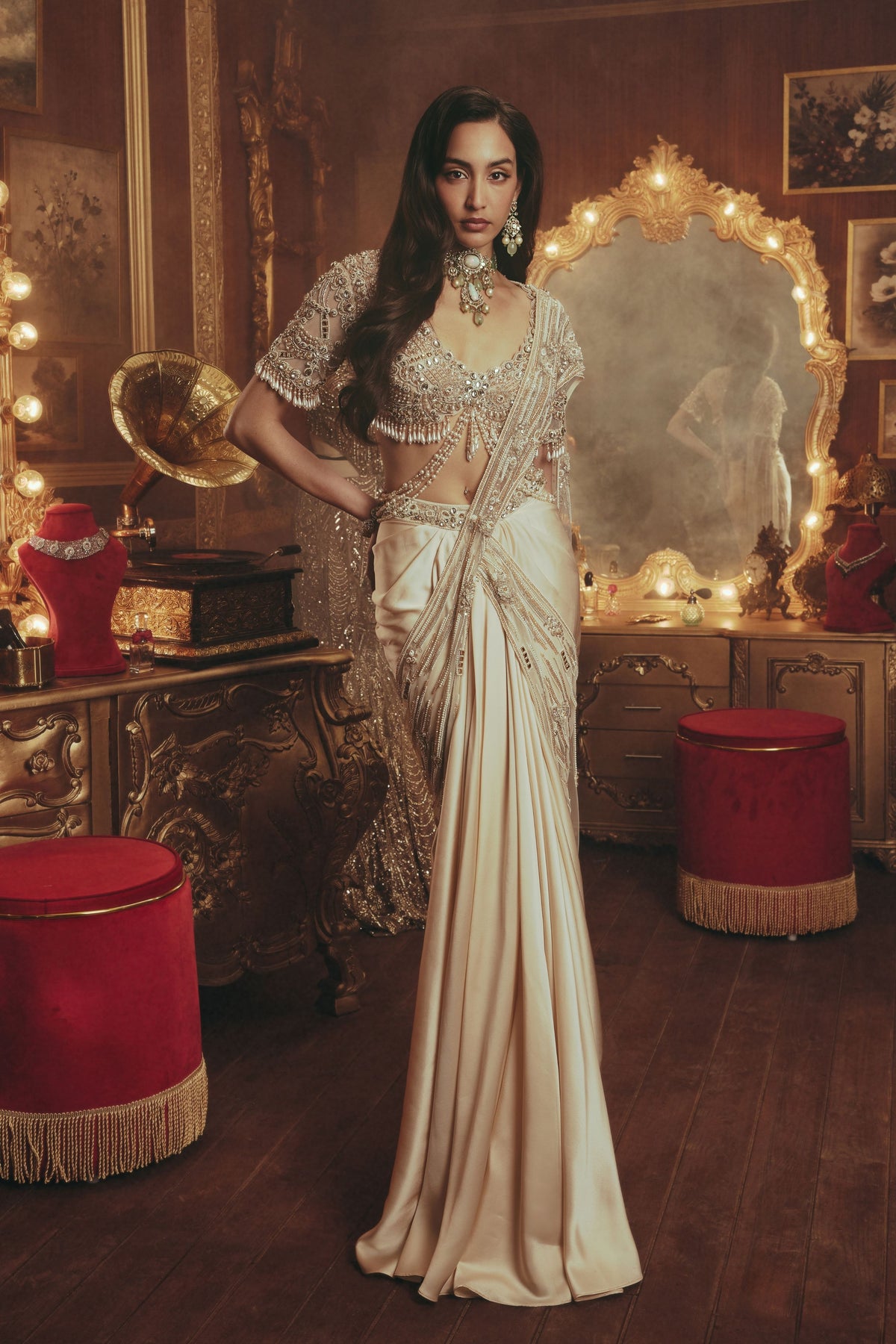 Irene Ivory Draped Saree Set