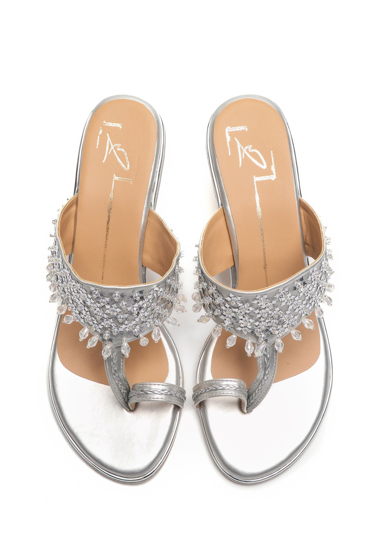 Embroidered Silver Block Heels