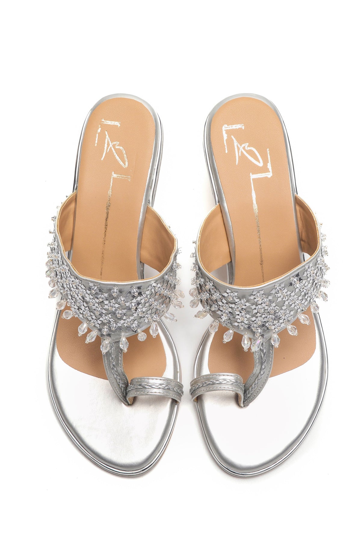 Embroidered Silver Block Heels