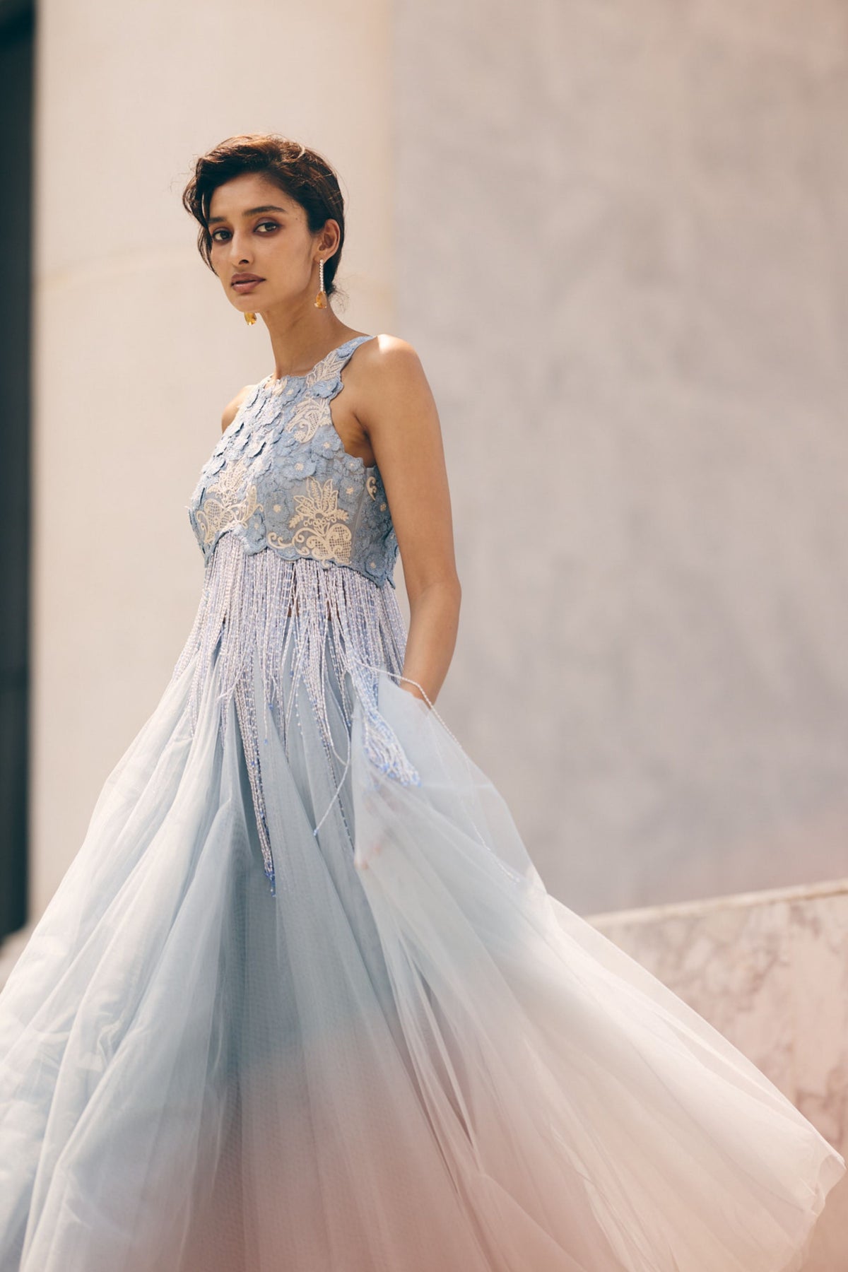 Sky Blue Top And Skirt