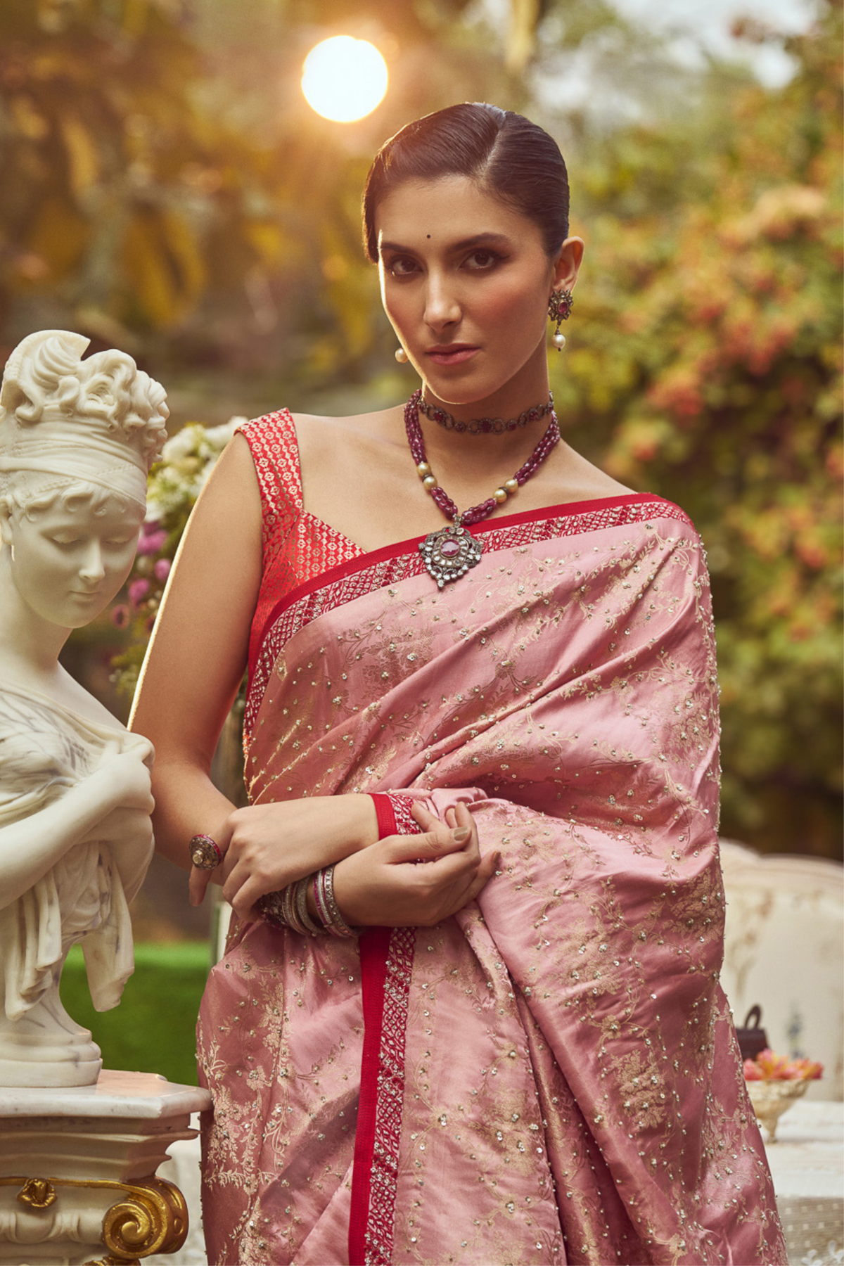 Rose Pink Zari Handloom Sari