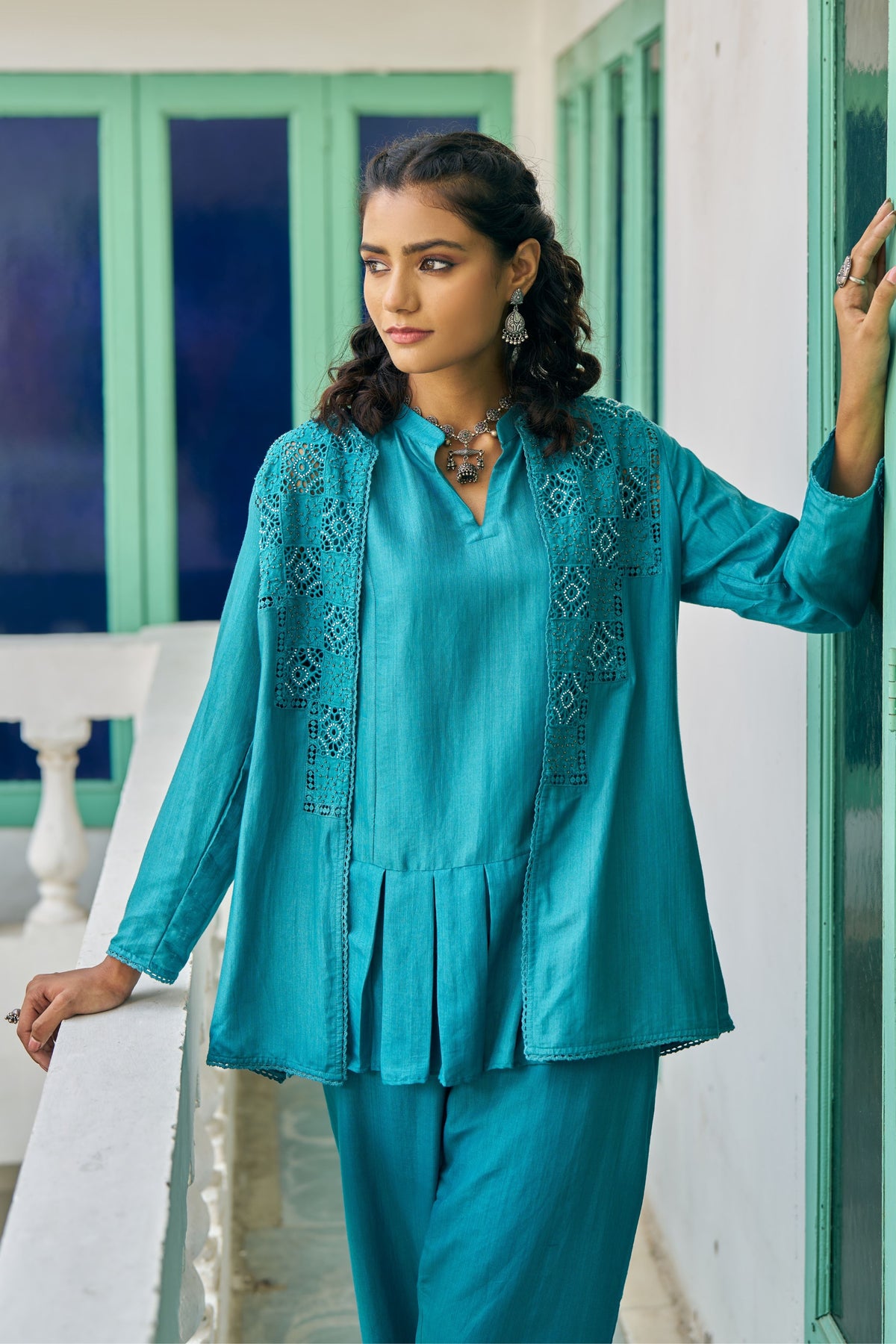 Teal Hand Work Jacket Set