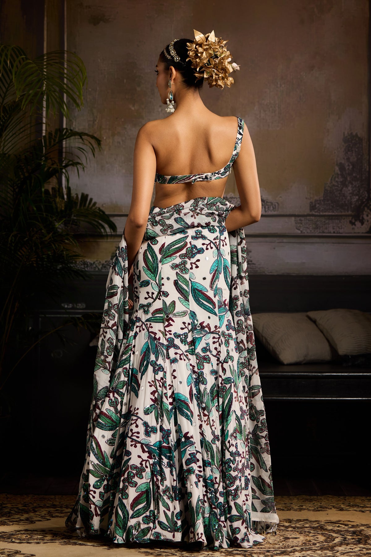 White and Teal Lehenga Set