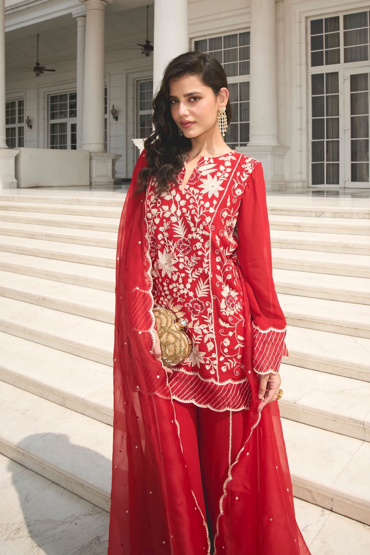 Red Kalidar Kurta Set