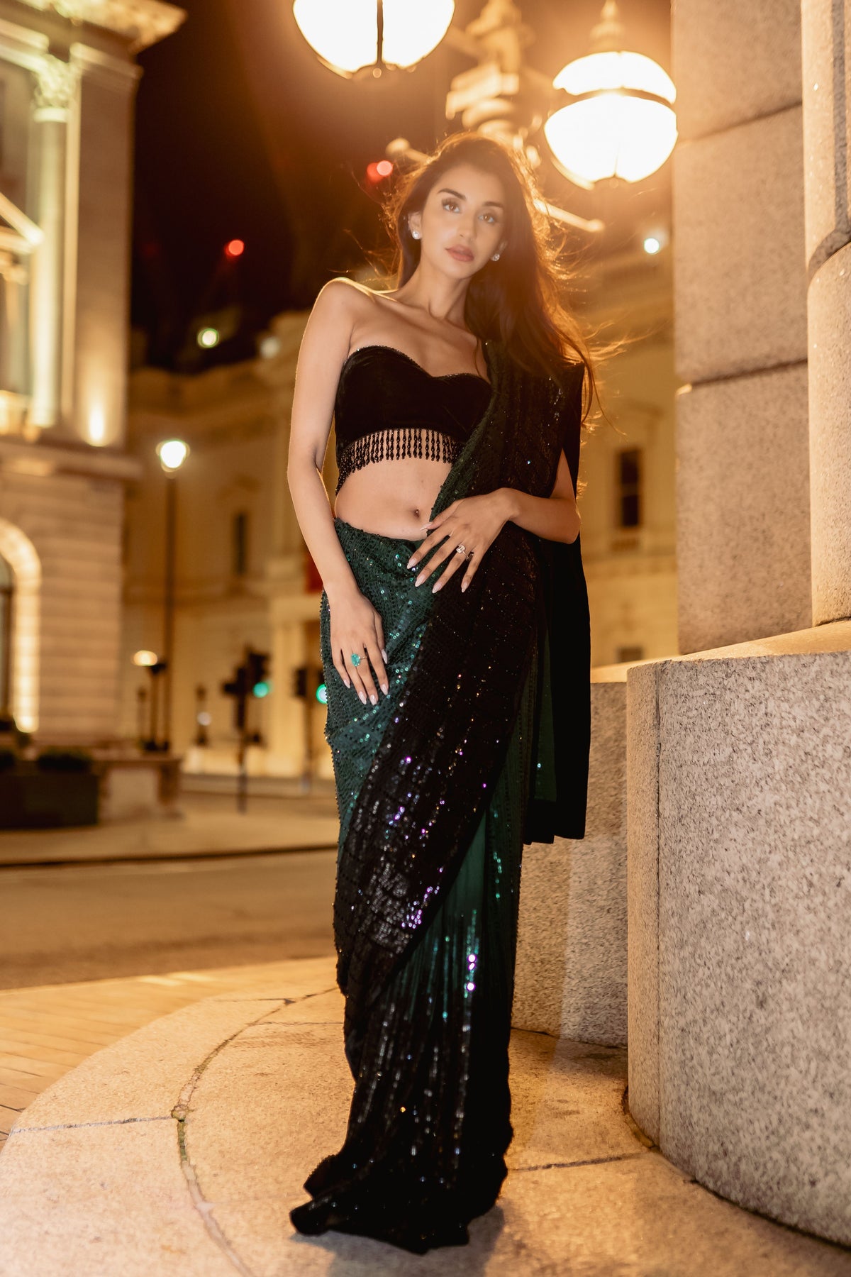 Emerald Green Ombre Saree