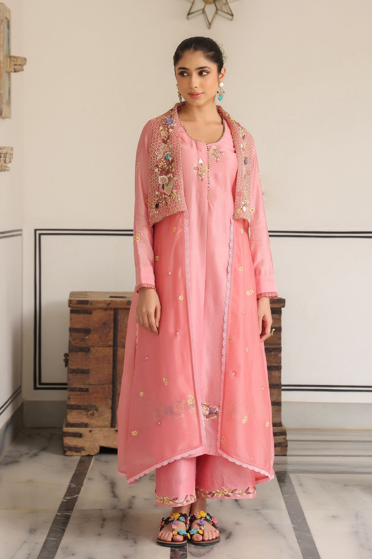Gulzar  Pink Jacket Set
