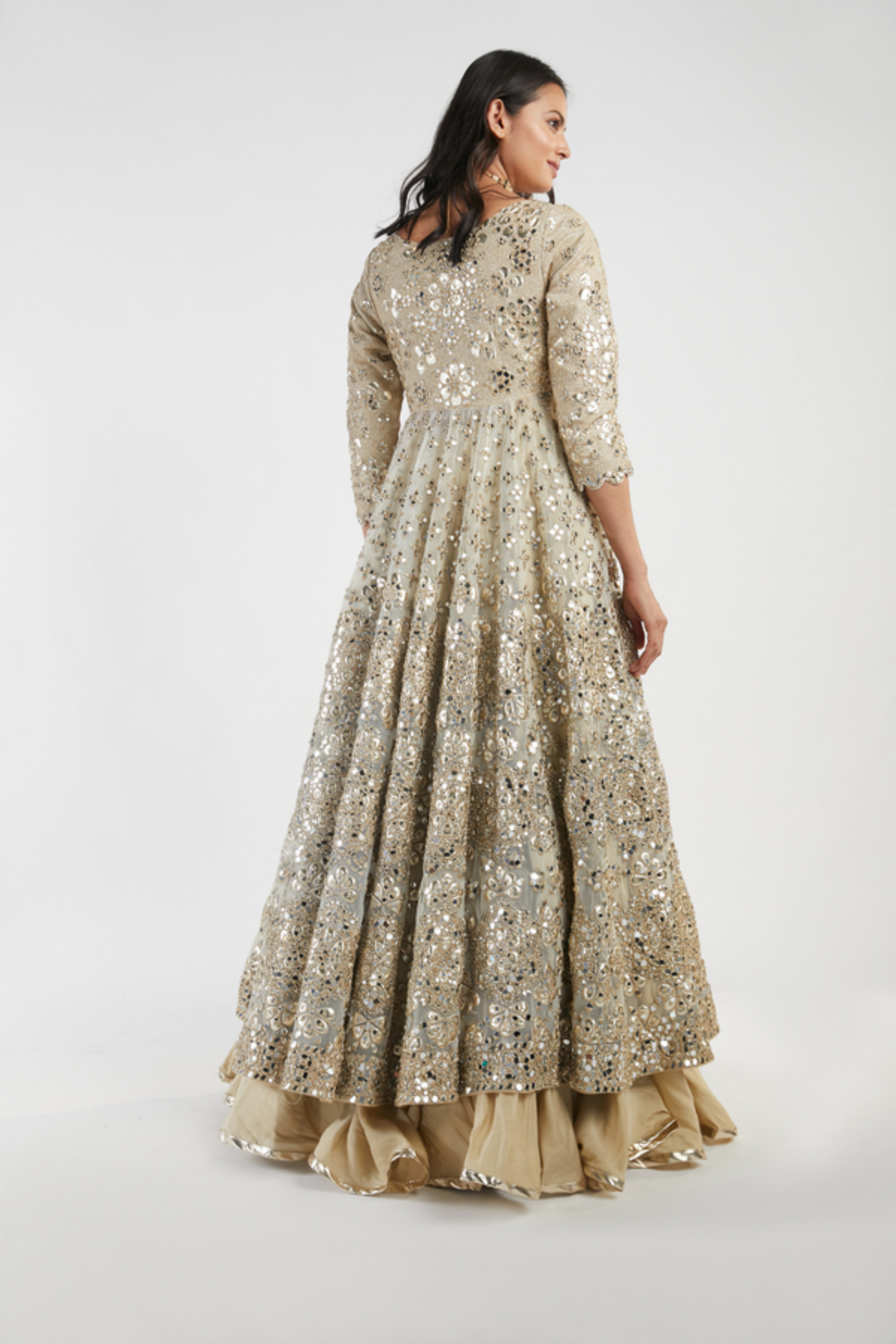 Beige and golden anarkali