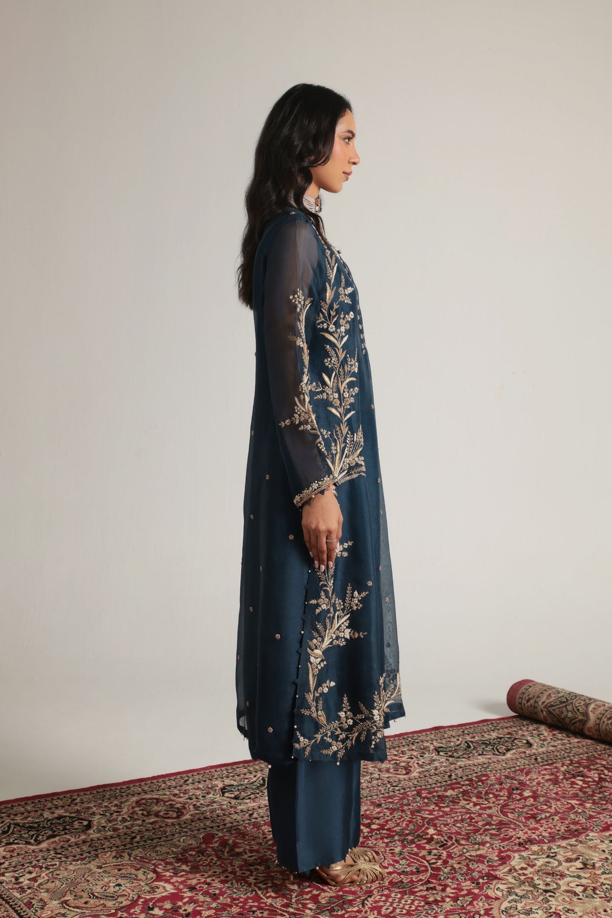 Blue Light Phool Patti Kurta Set