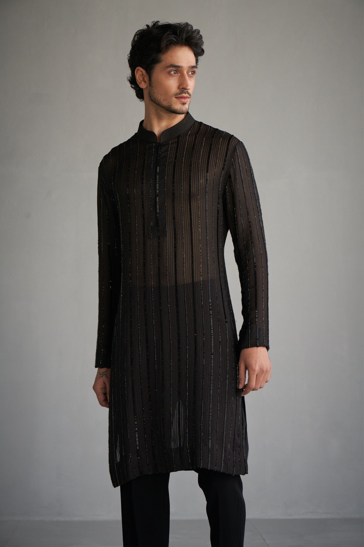 Black Gicha Cutdana Kurta Set
