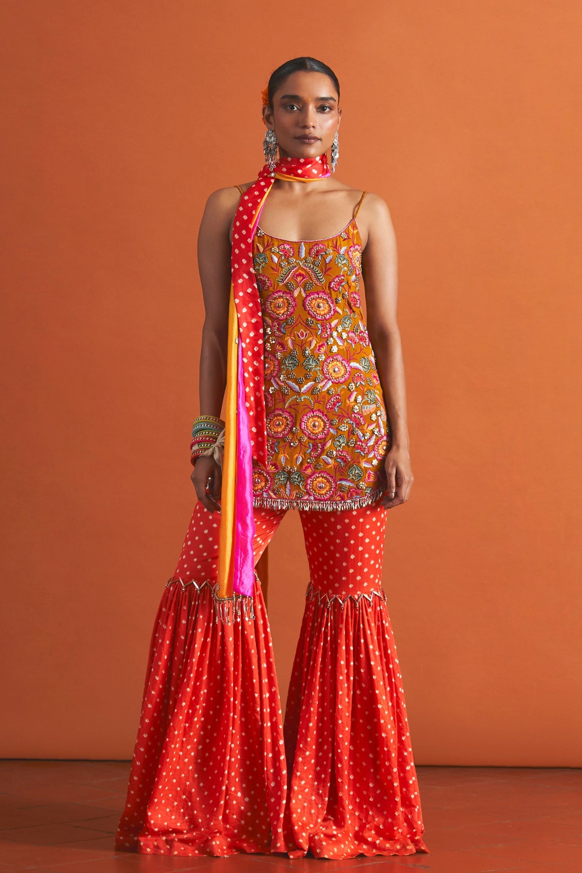 Mustard Orange Gharara Set