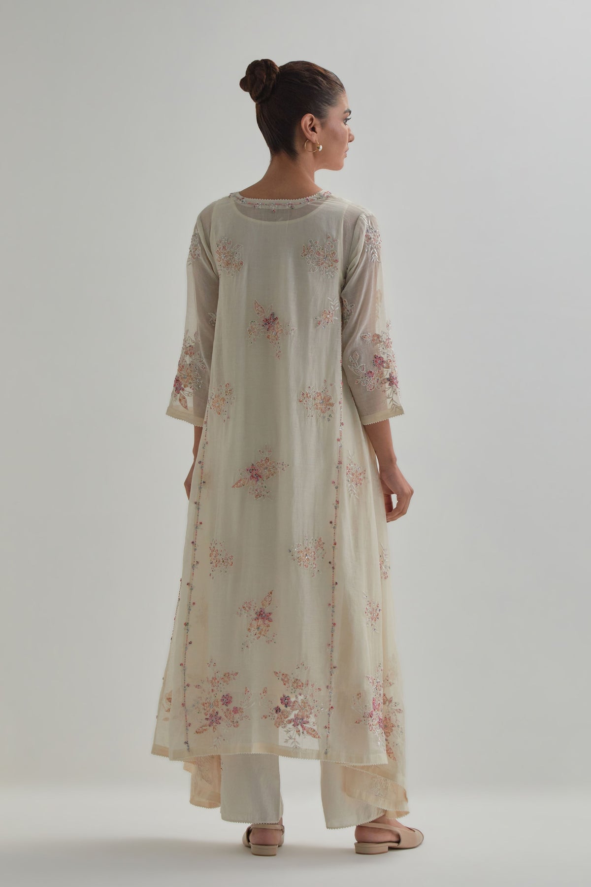 Pink Asymmetric Kurta And Pants