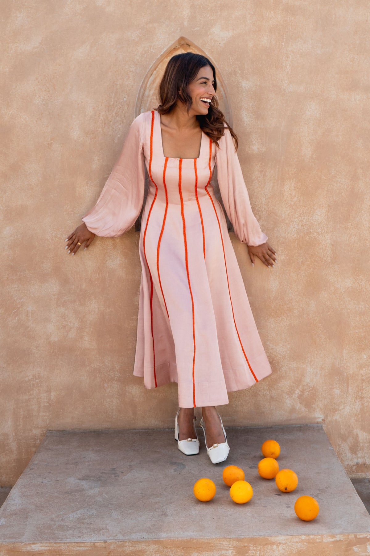 Pink Maxi Dress- Orange Braids