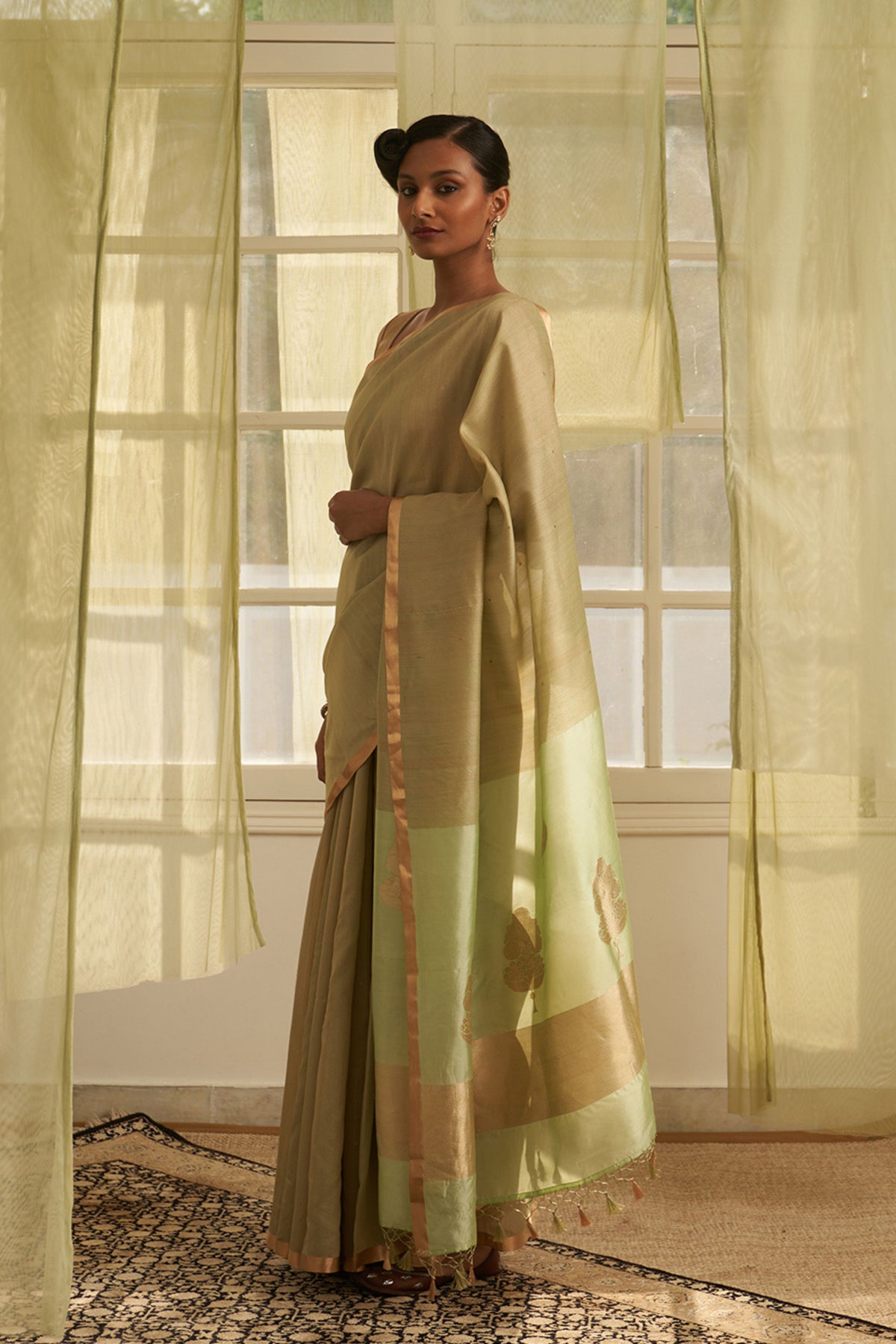 Sage Green Handloom Tussar Saree