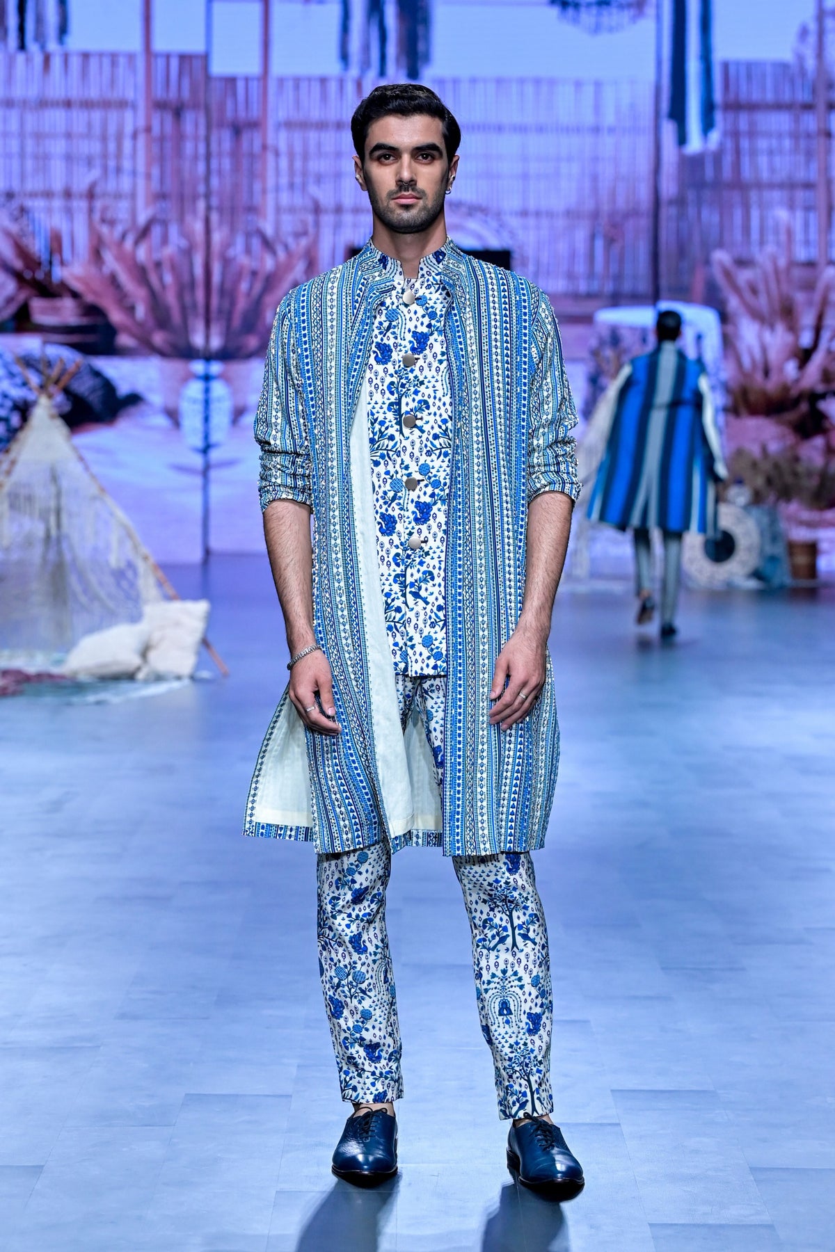 Blue Bohot Stripe Print Bandi Set