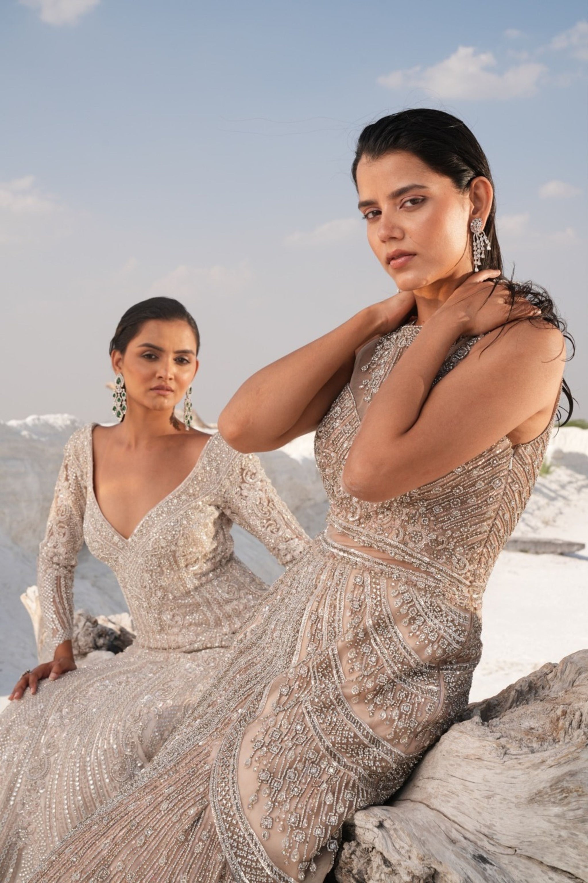House Of Sikka - Gold Fish Cut Embellished Gown M House Of Sikka - Gold Fish Cut Embellished Gown M