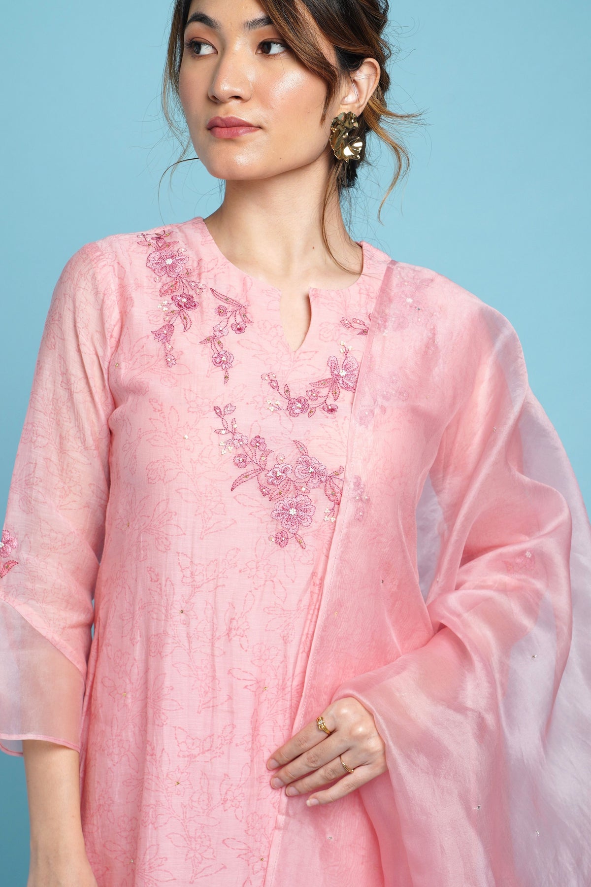 Pink Mul Chanderi Kurta Set