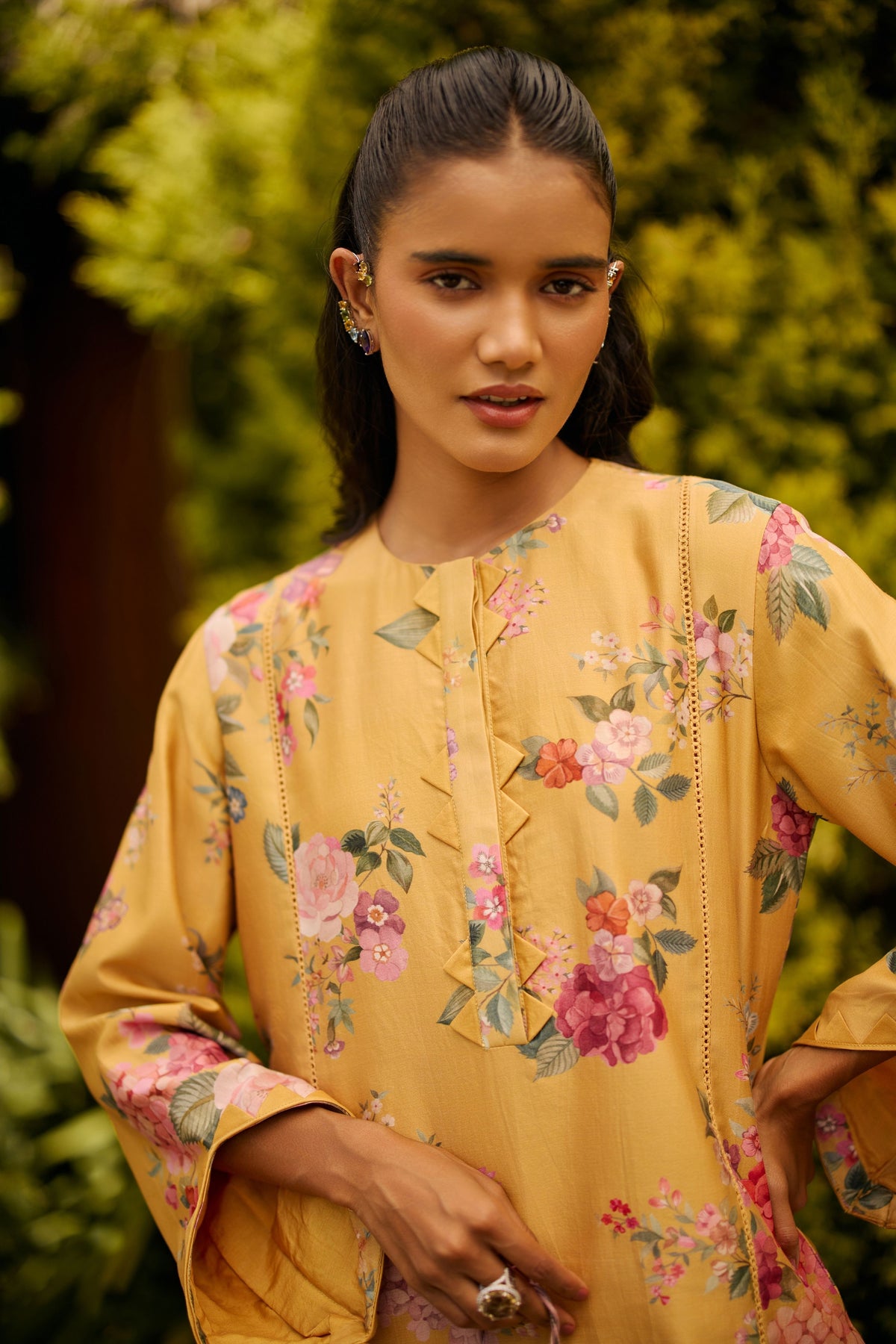 Yellow Floral Print Kurta