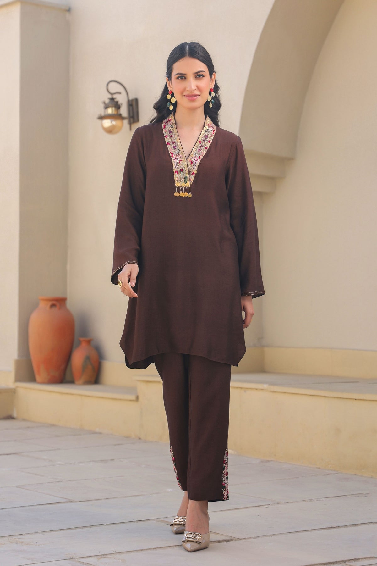 Zardosi Paisley V Neck Co-ord Set