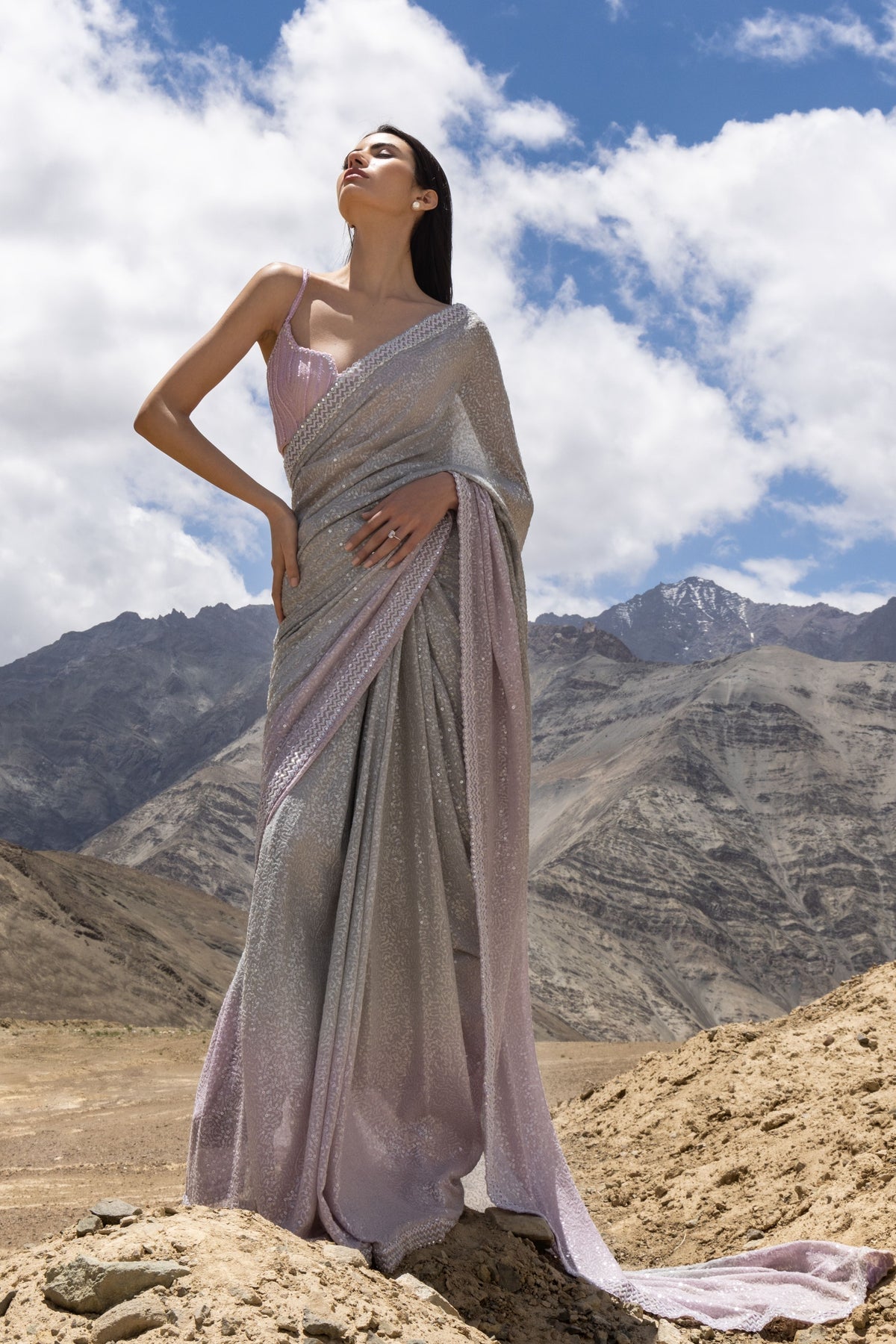 Lilac Ombre Saree Set
