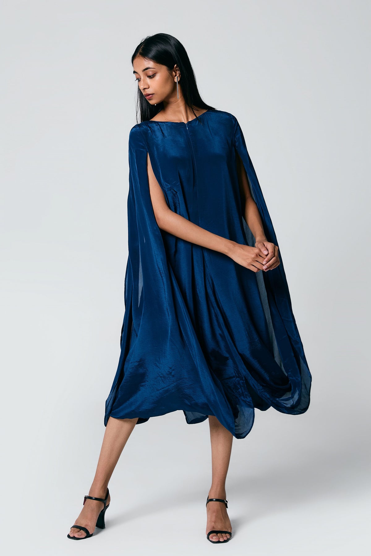 Blue Draped Cowl Dress