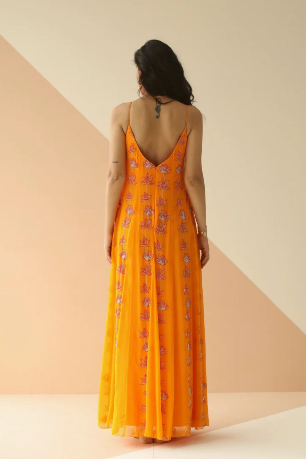 mango yellow step  full kali anarkali