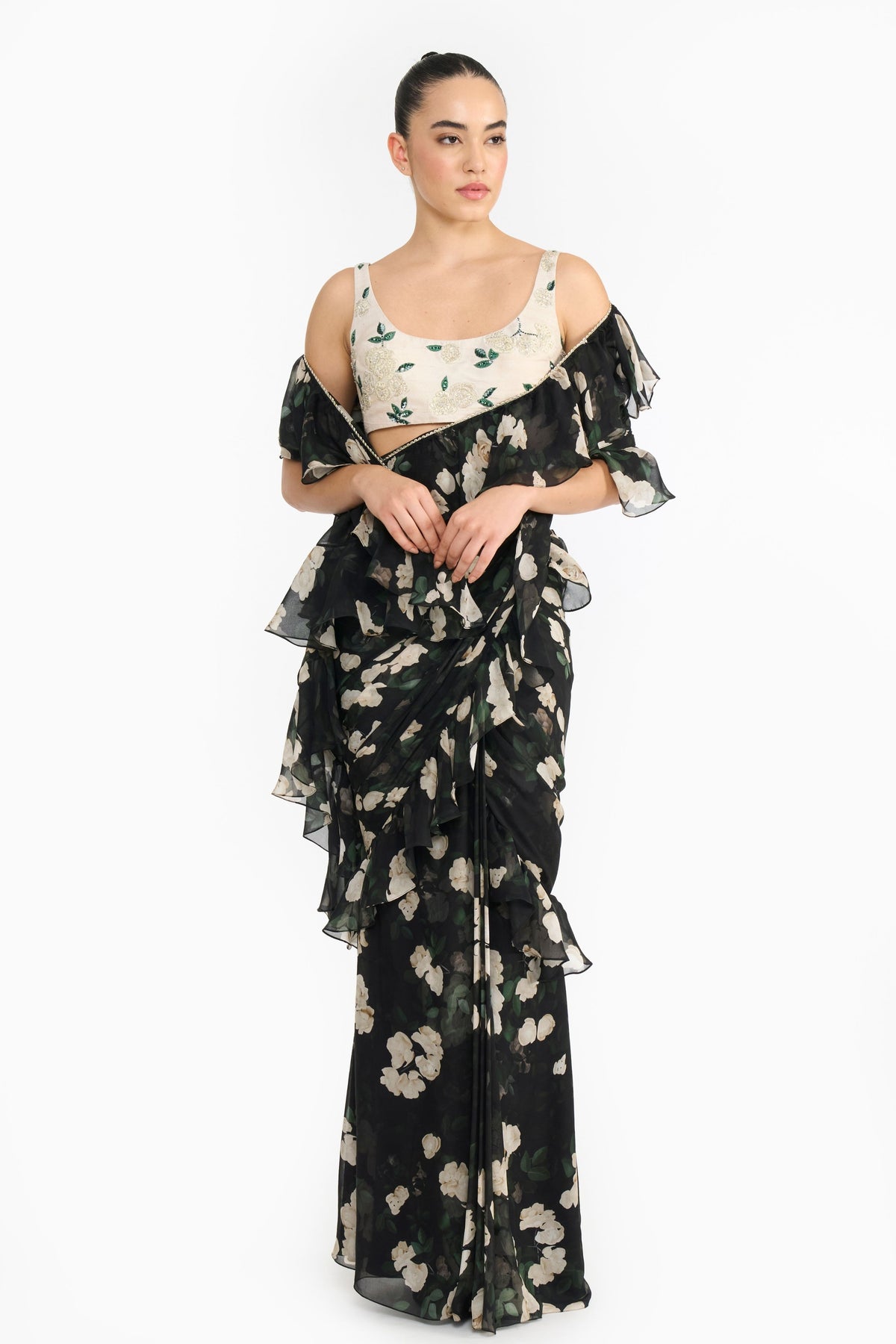 Ivory Rose Creeper Saree Set