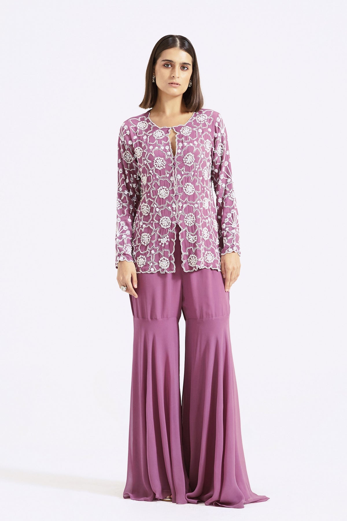 Purple Embroidered Gharara Set