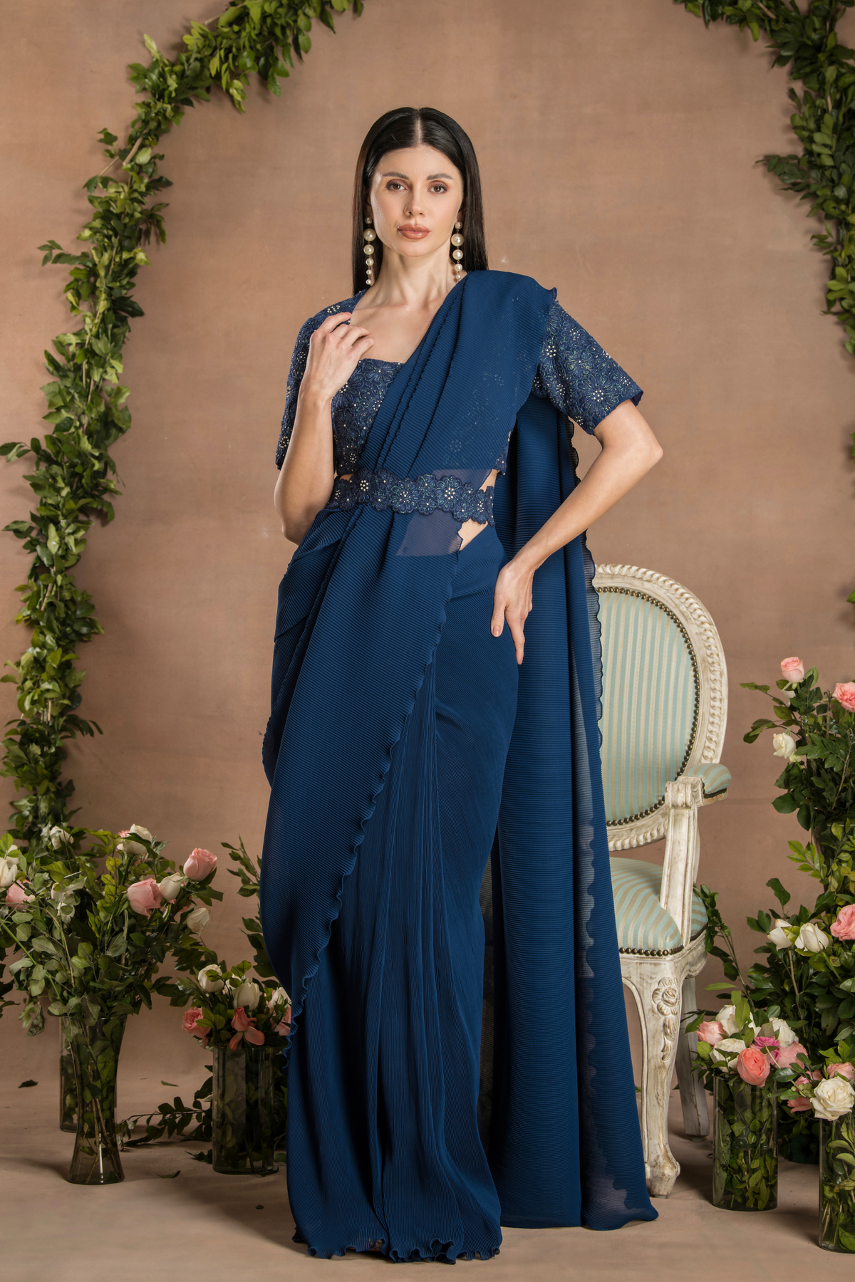 Pre Draped Mid Night Blue Saree