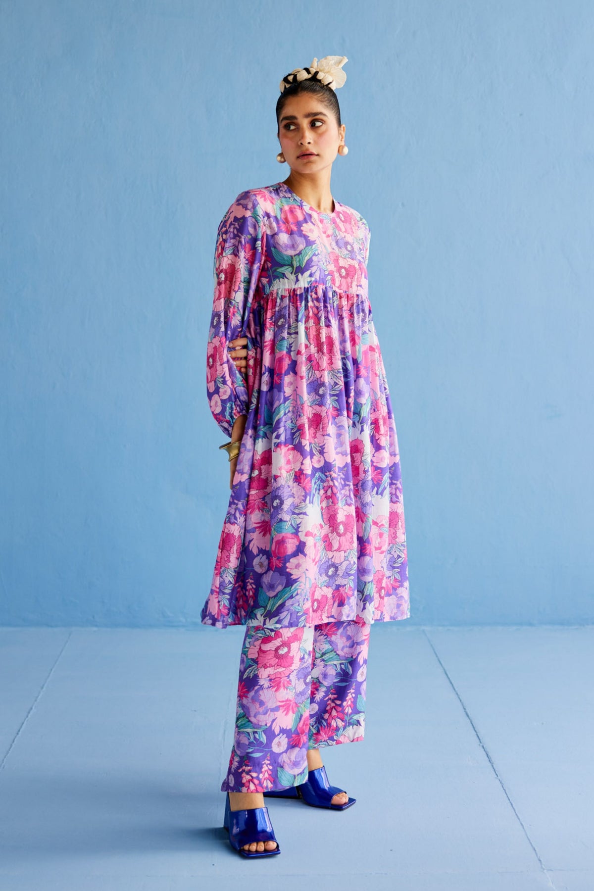 Purple Gathers Kurta Set