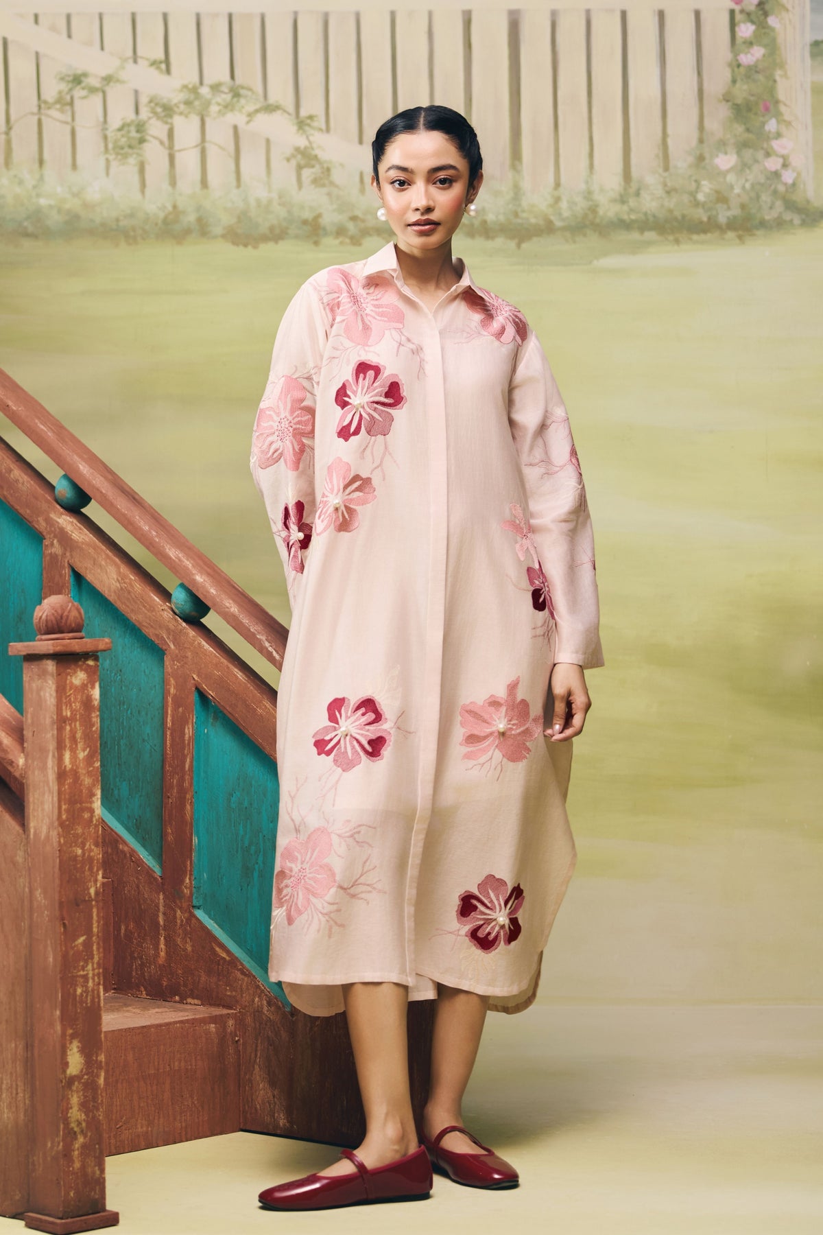Rose Bloom Elongated Shirt Dress