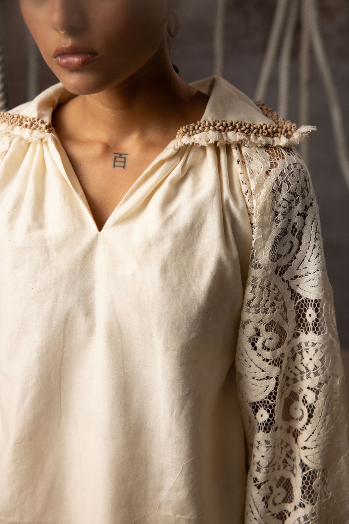 Ivory Lace Beaded Top