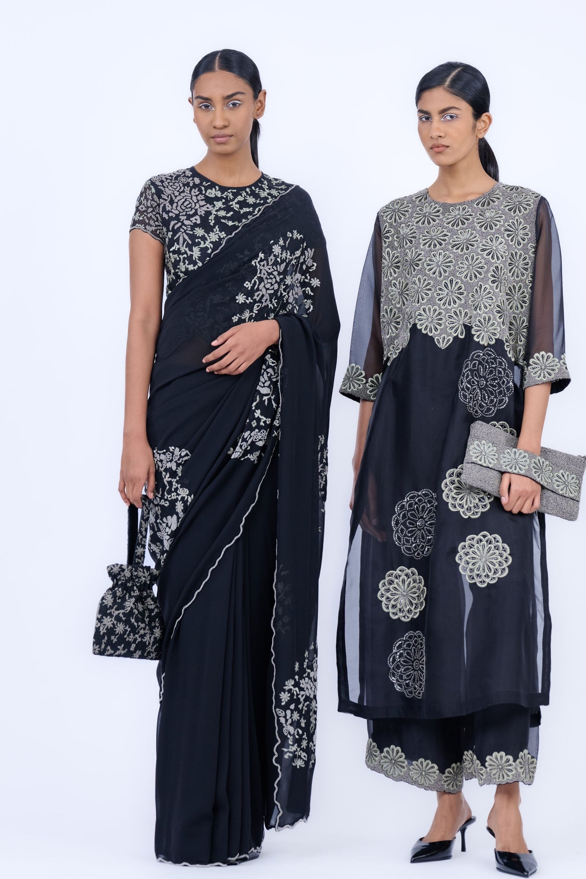 Black Threadwork Georgette Saree