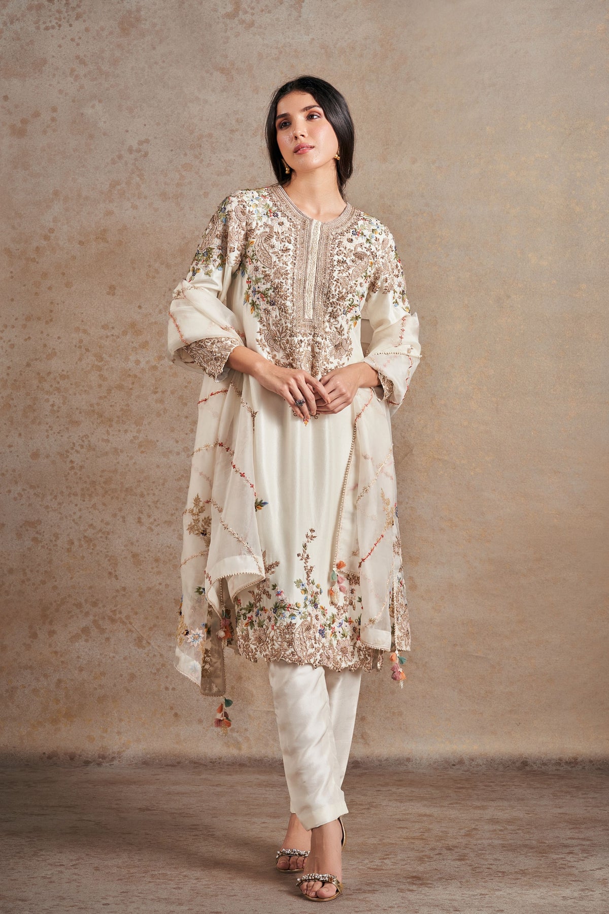 Ivory Resham &amp; Dori Handcrafted Kurta Set