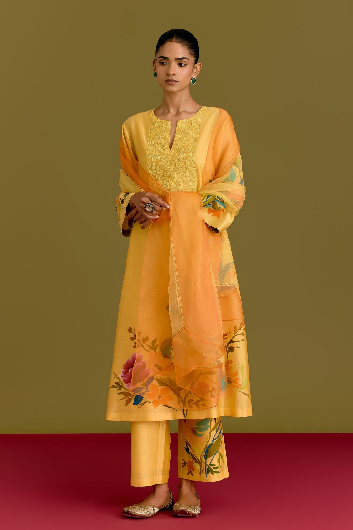 Yellow Hand Painted Kurta Set