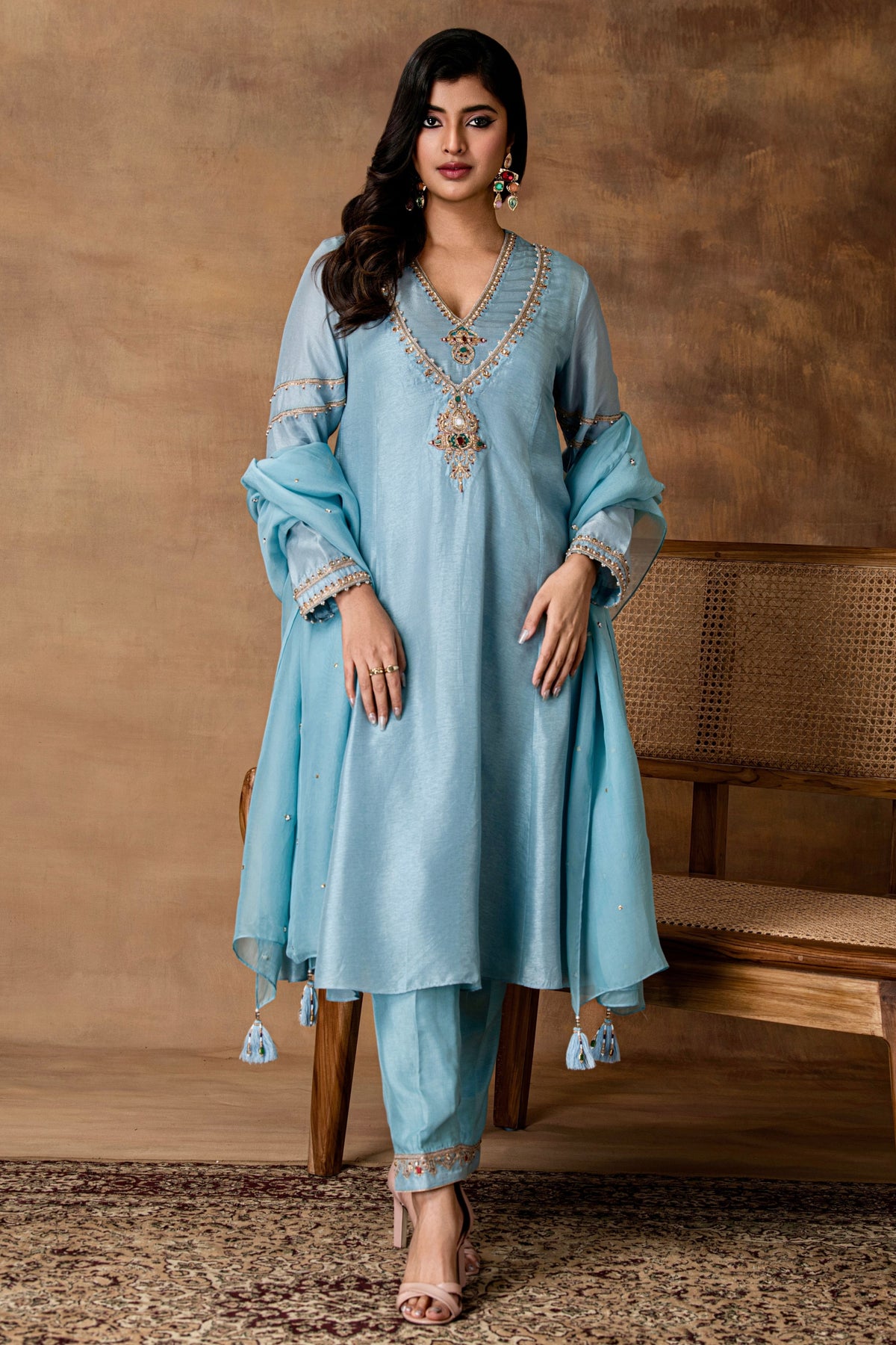 Metallic Pastel Blue Kurta Set