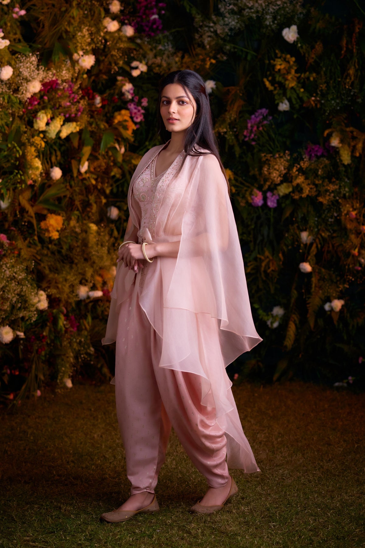 Shell Pink Cape Set With Belt