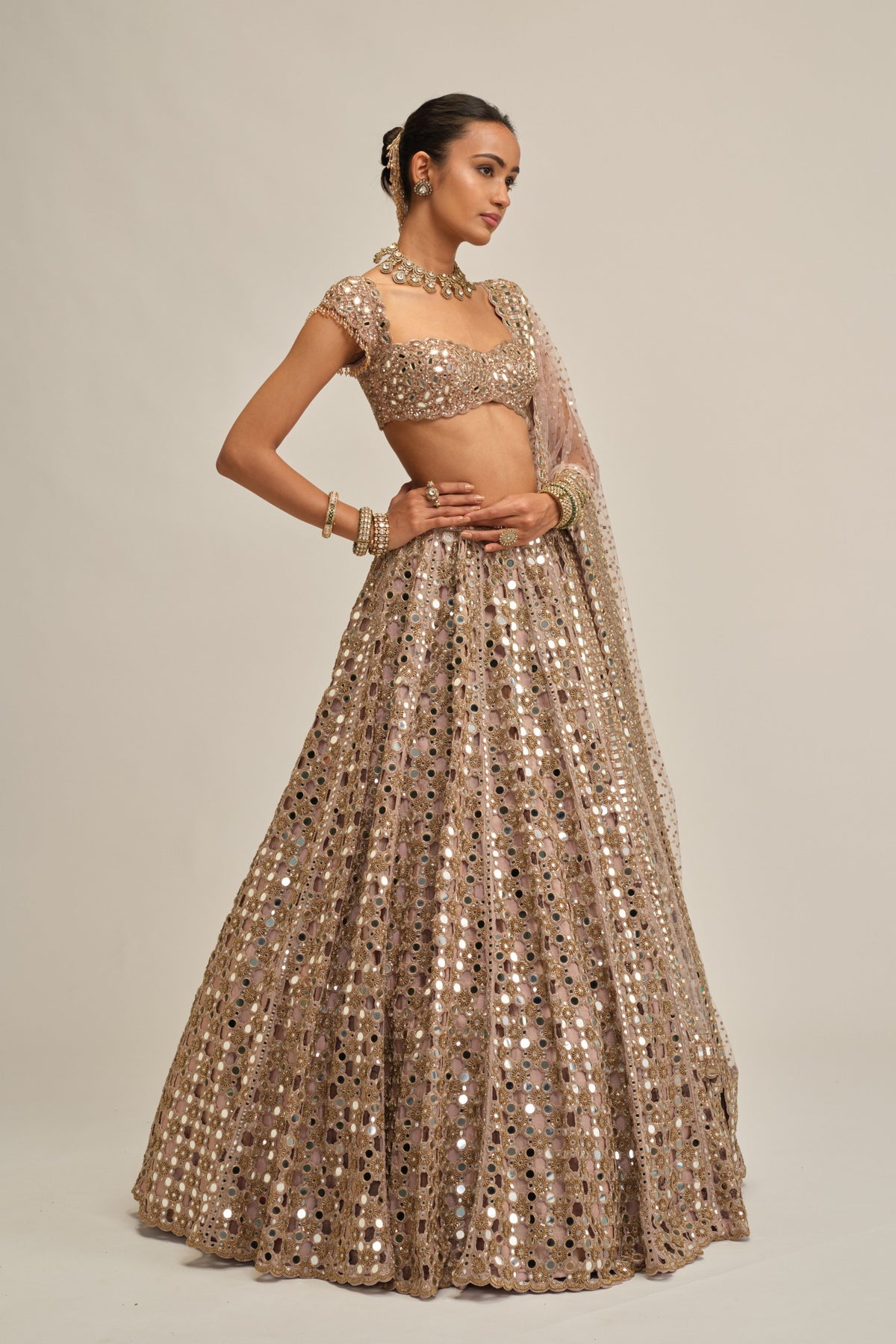 Ash Pink Mirror Lehenga Set