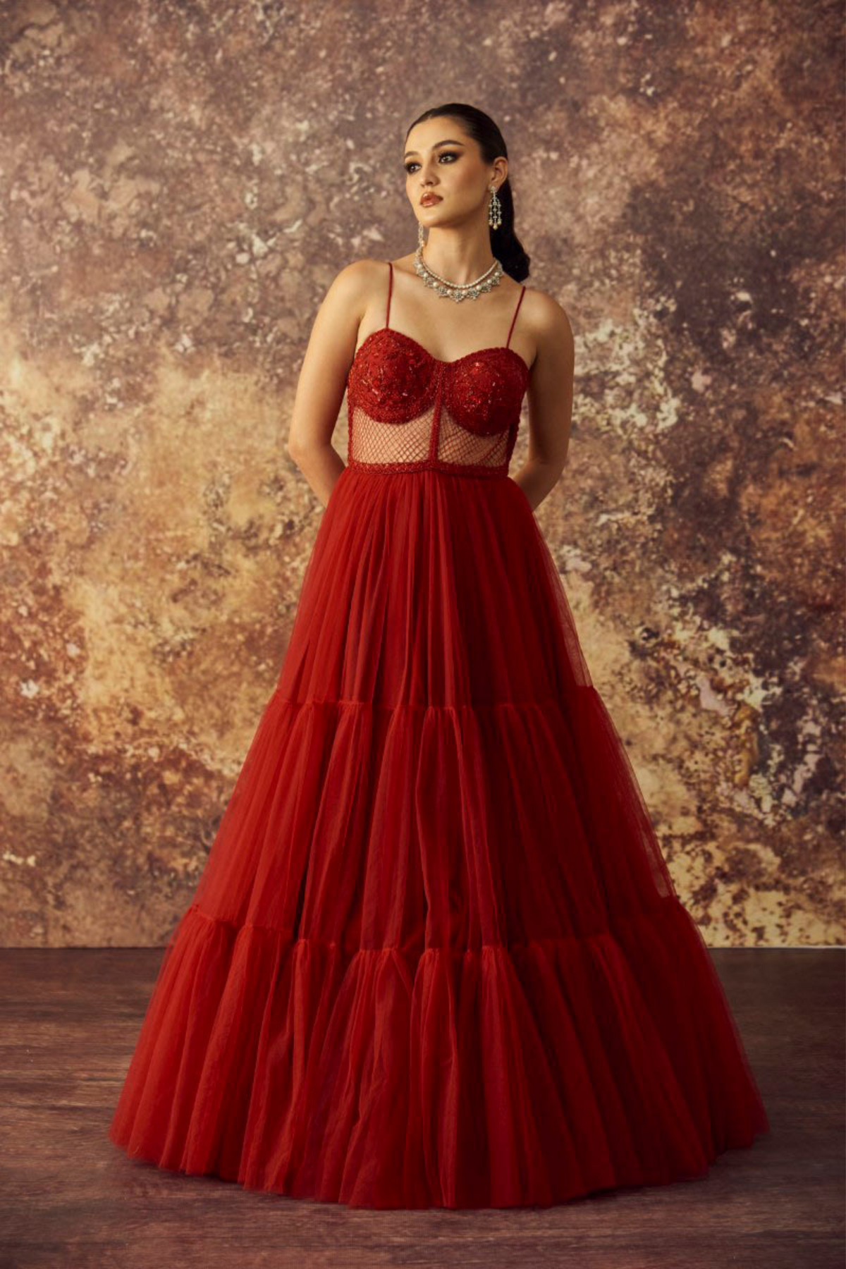 Red Bustier Long Gown