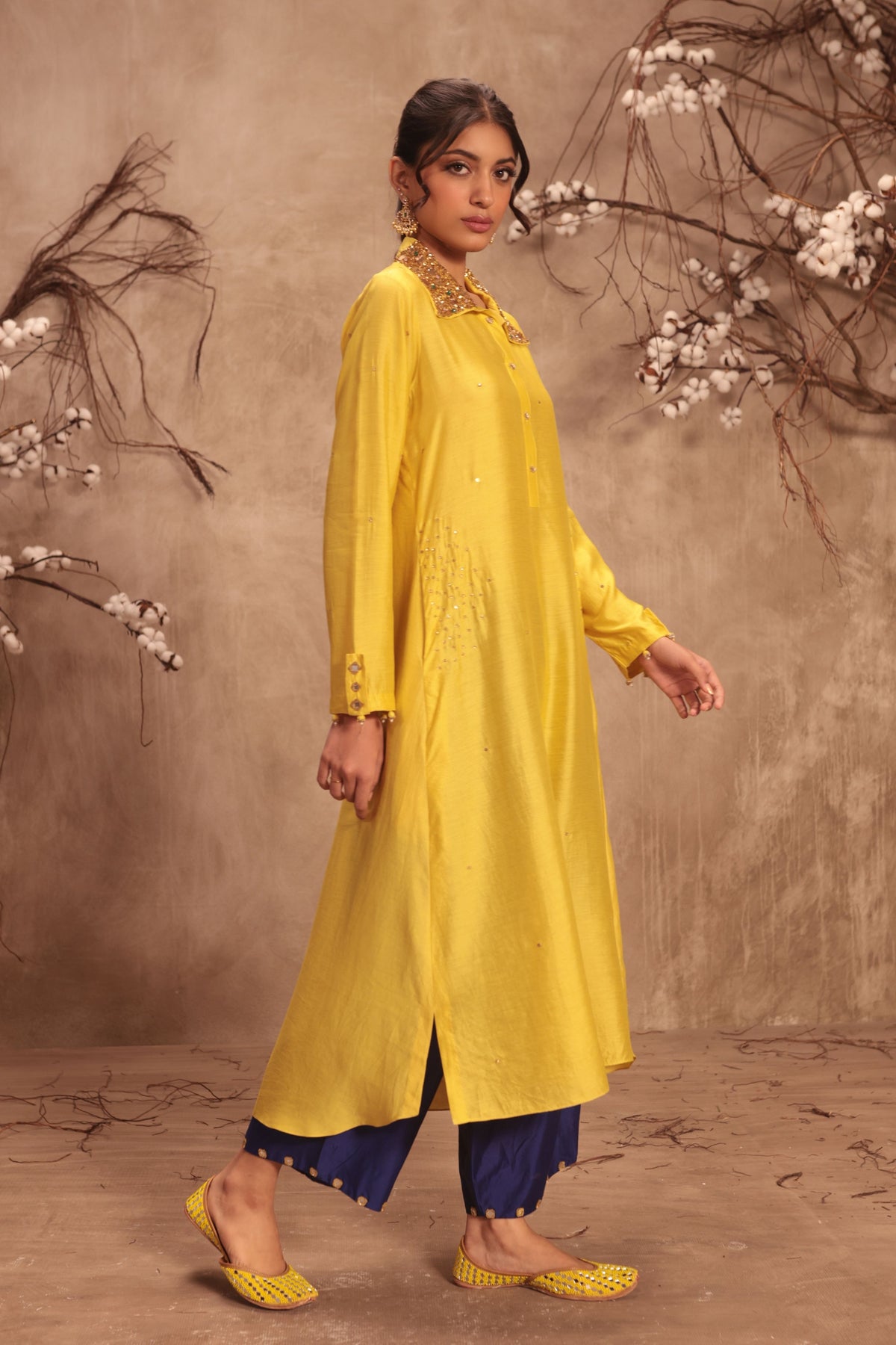 Yellow Collar Kurta Set