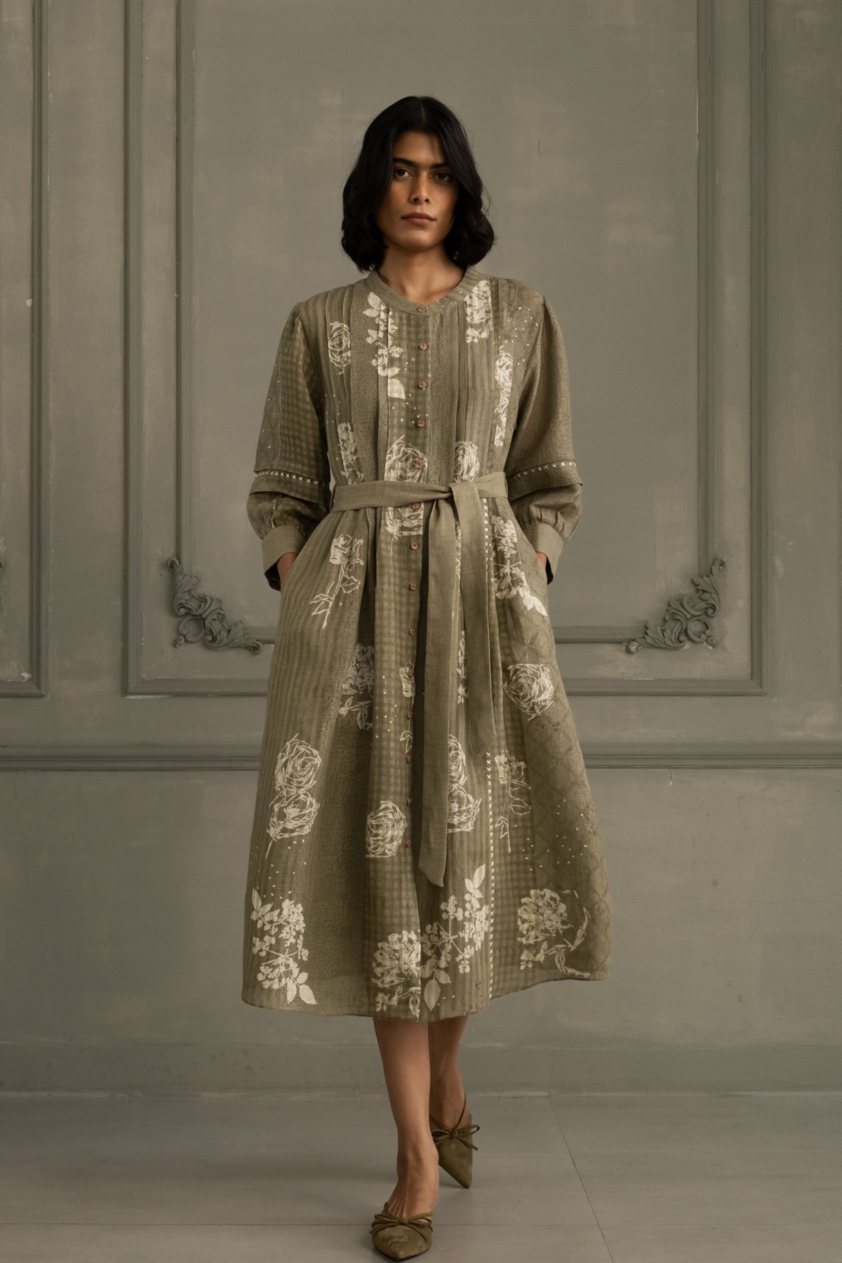 Sage Print Linen Dress
