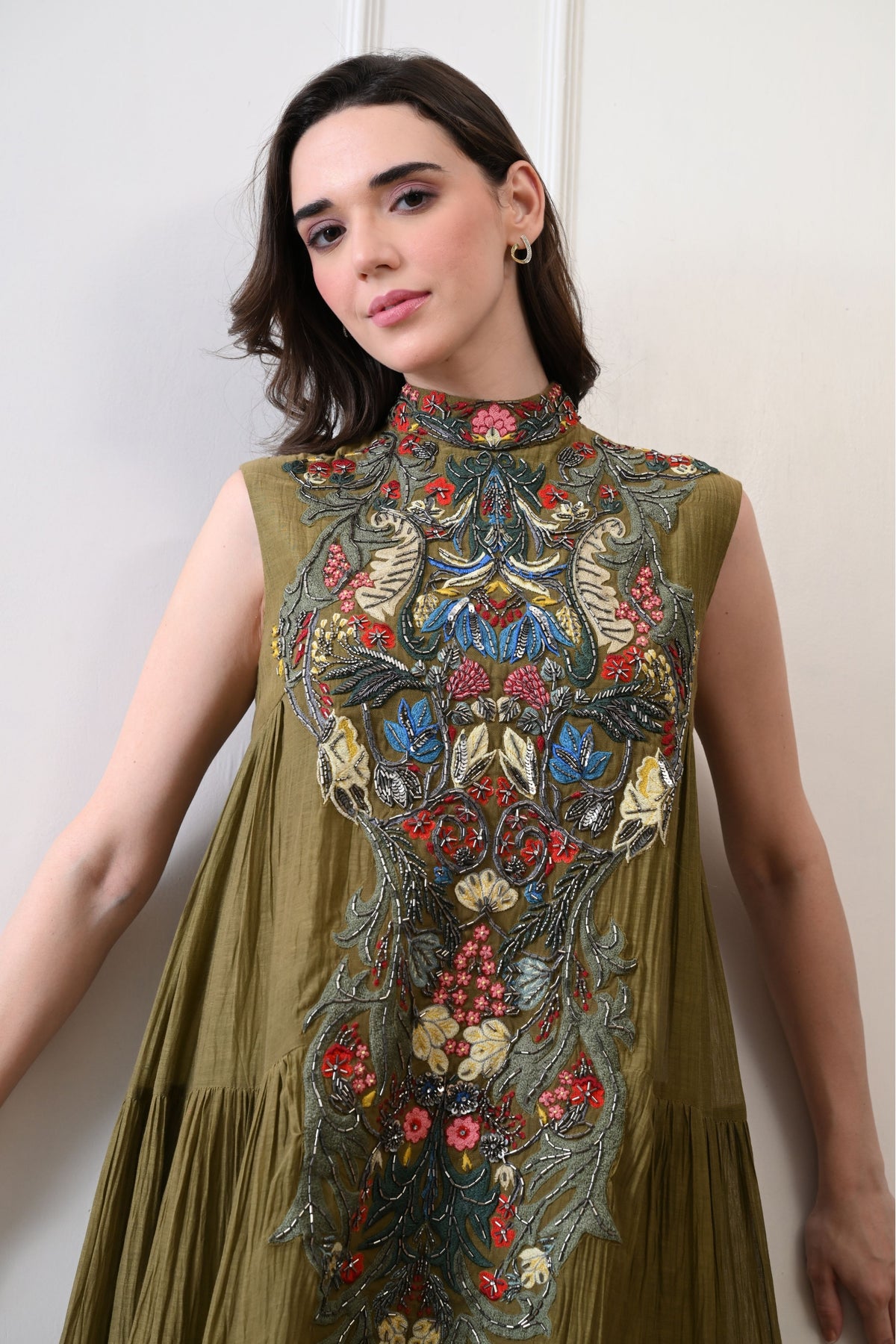 Olive High-neck Maxi Dress