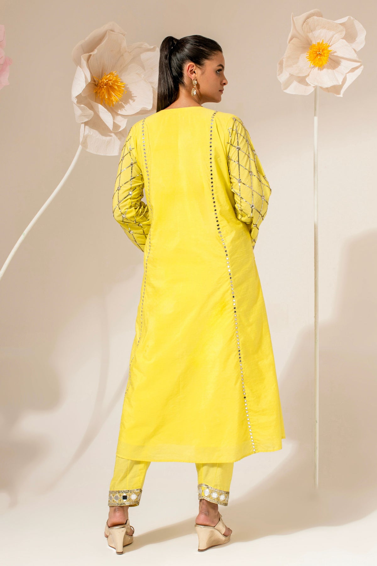 Yellow Sequin-Embroidered Kurta Set