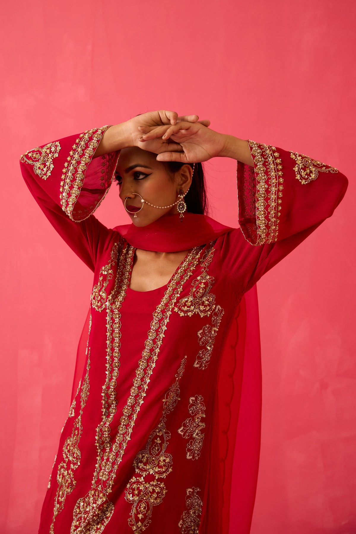 Crimson Red Sharara Set