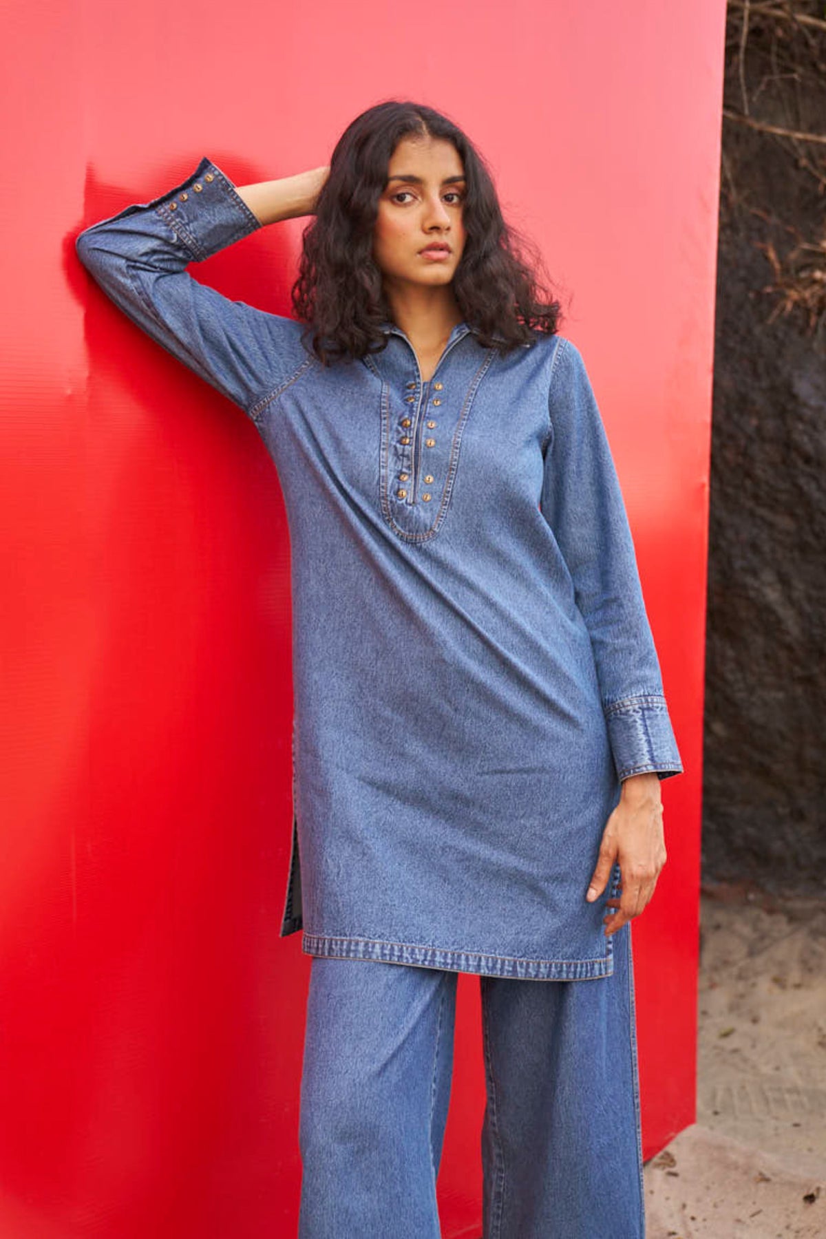 Washed Denim Long Top