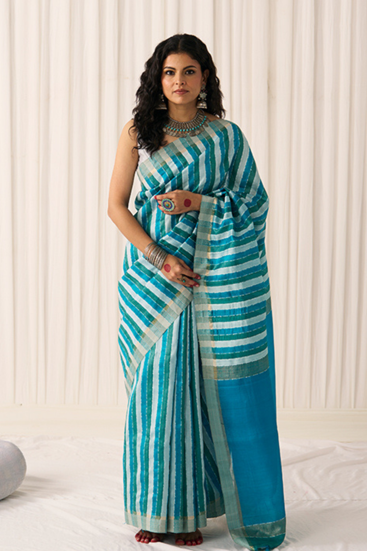 Turquoise Pankti  Saree