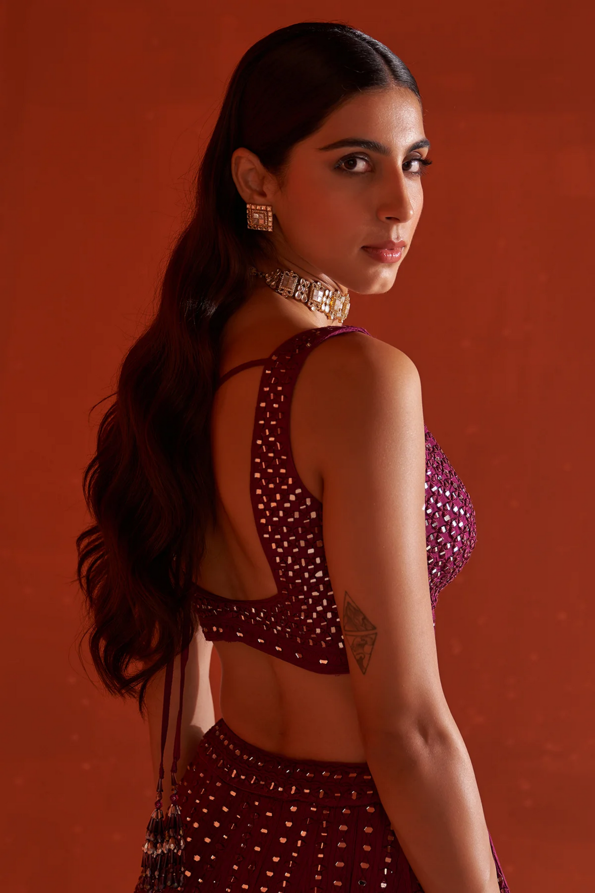 Wine Raw Silk Lehenga Set