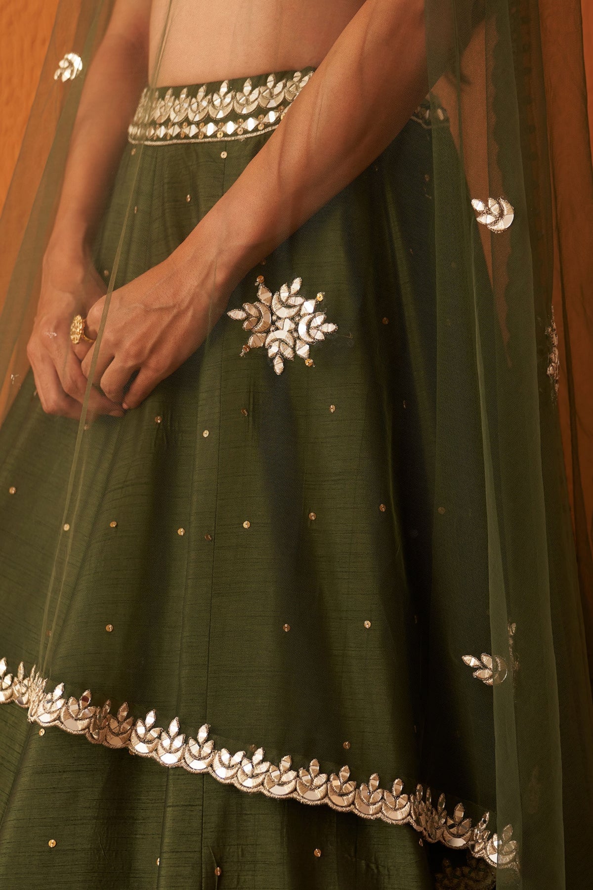 Forest Green Raw Silk Lehenga Set